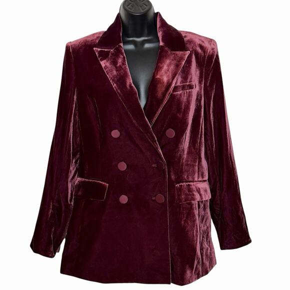 VERONICA BEARD ELETTE VELVET BLAZER LUXURY DOUBLE BREASTED BURGUNDY WINE SIZE 10 - Picture 1 of 8